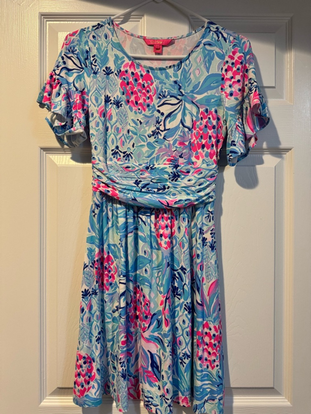 Lilly Pulitzer Blue and Pink Floral Scoop Neck Top